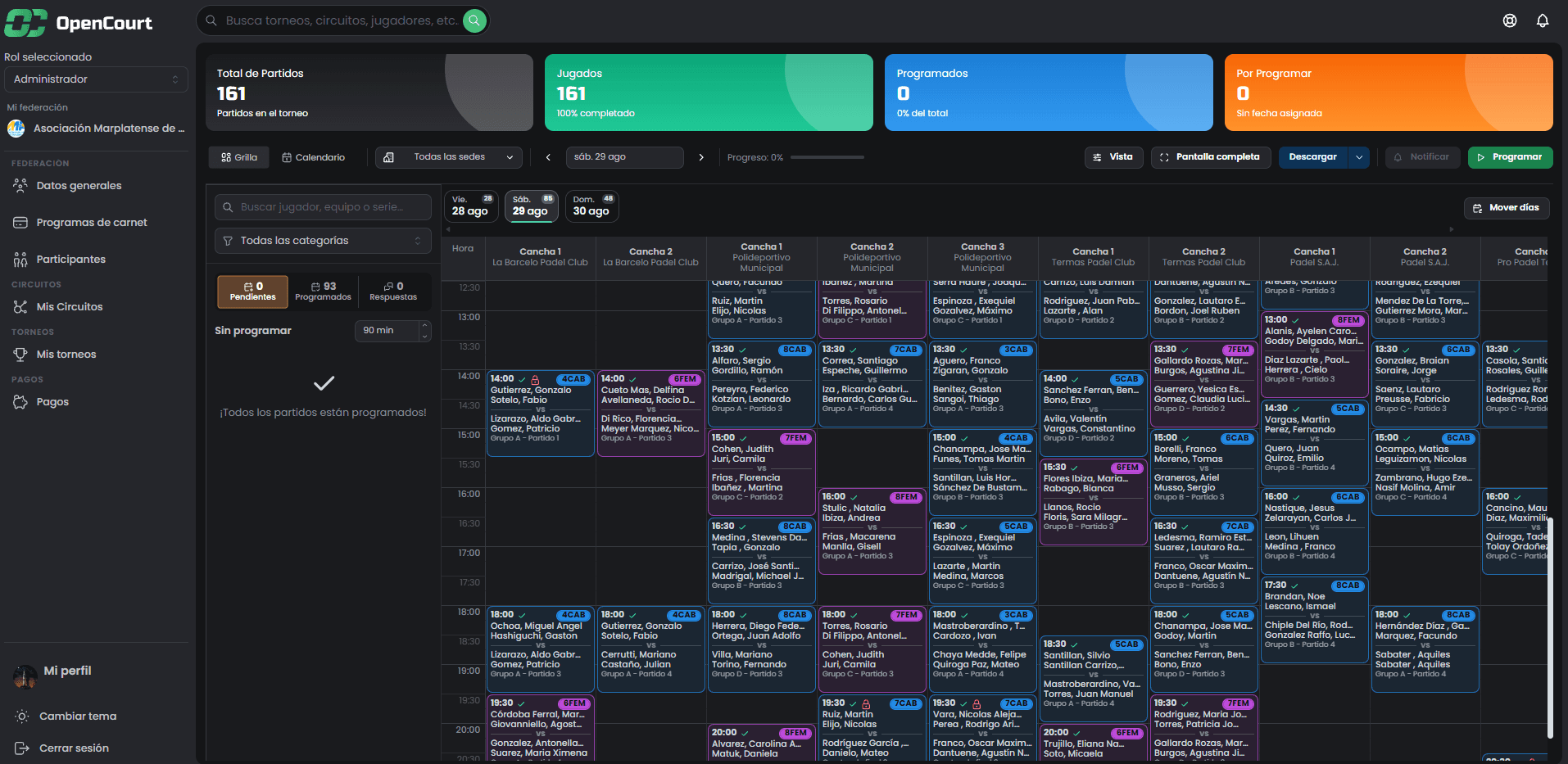 Vista de Programación Automática en OpenCourt
