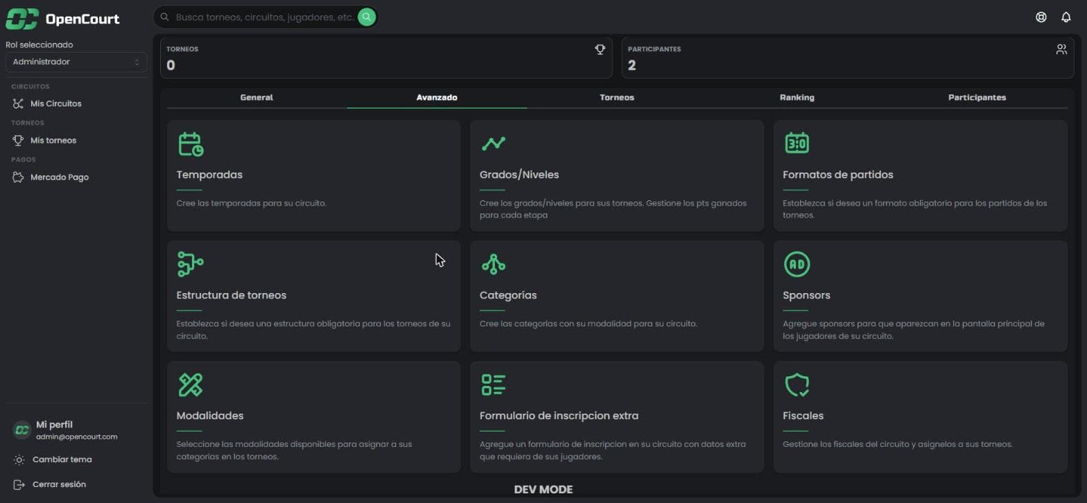 Pestaña Avanzado del circuito con la grilla de bloques de configuración