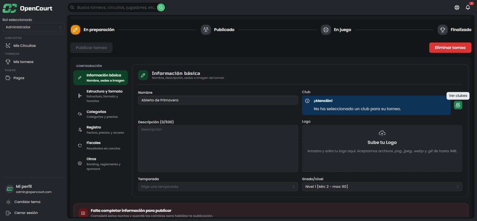 Botón Ver clubes con el tooltip visible, junto al aviso de club sin seleccionar